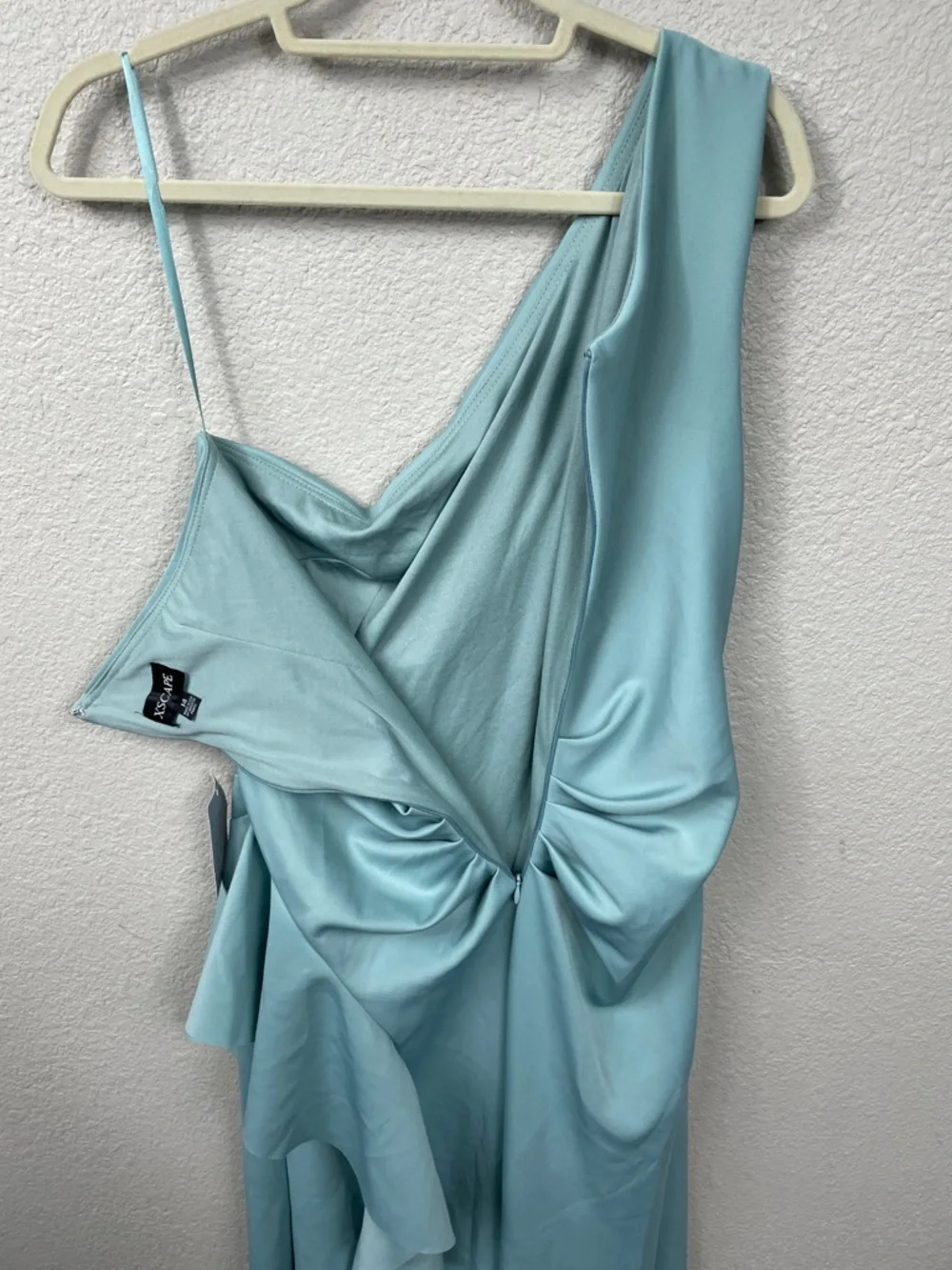 New Xscape Ruffled One Shoulder Scuba Gown Maxi Dress Sage Sz 14